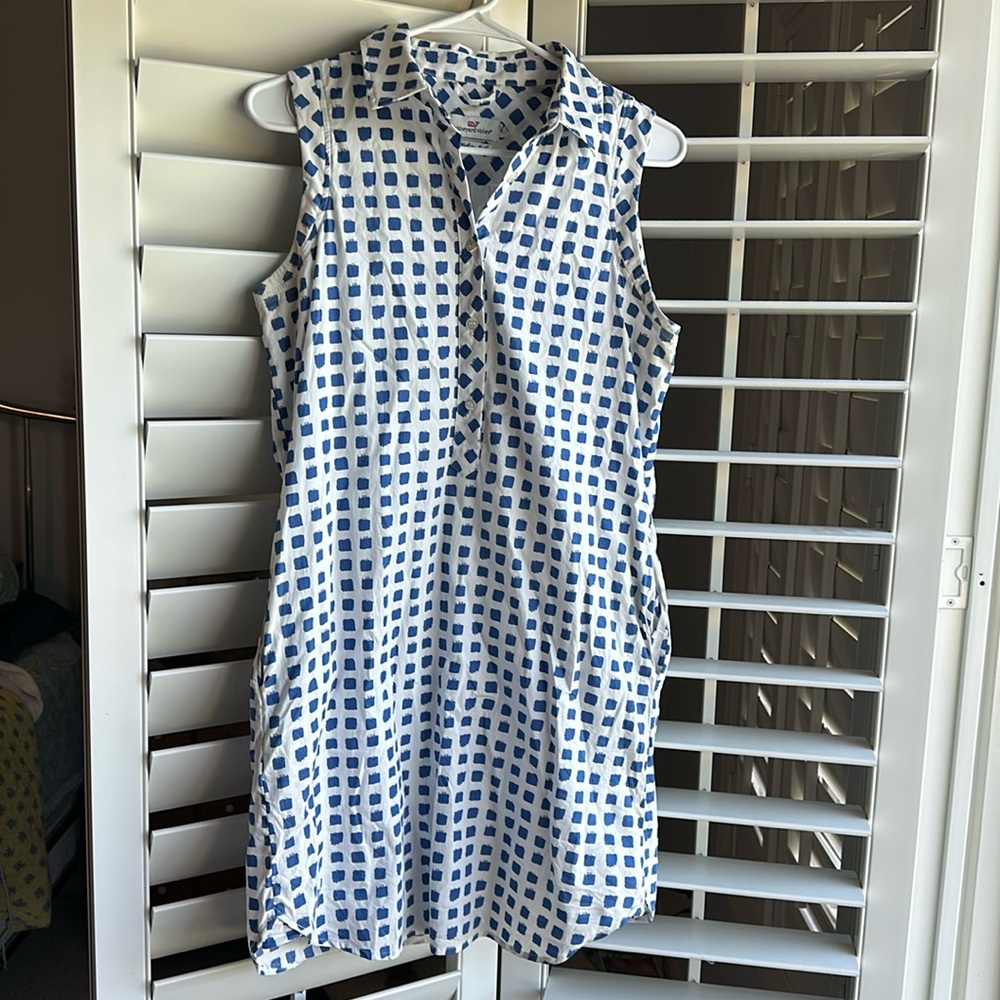 Vineyard Vines Painterly Grid Shift Dress Blue White Plaid Sleeveless 4